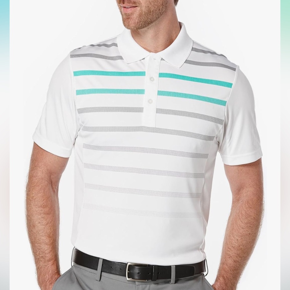 PGA Tour Golf Performance Short Sleeve Fading Repetitive Striped Polo Shirt